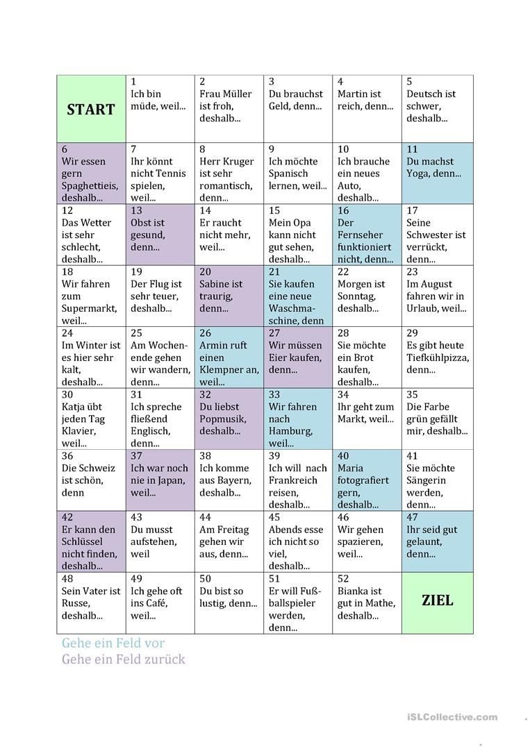 Spiel denn/weil/deshalb