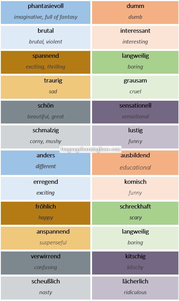 Adjectives to describe movies. Types of movies in German.